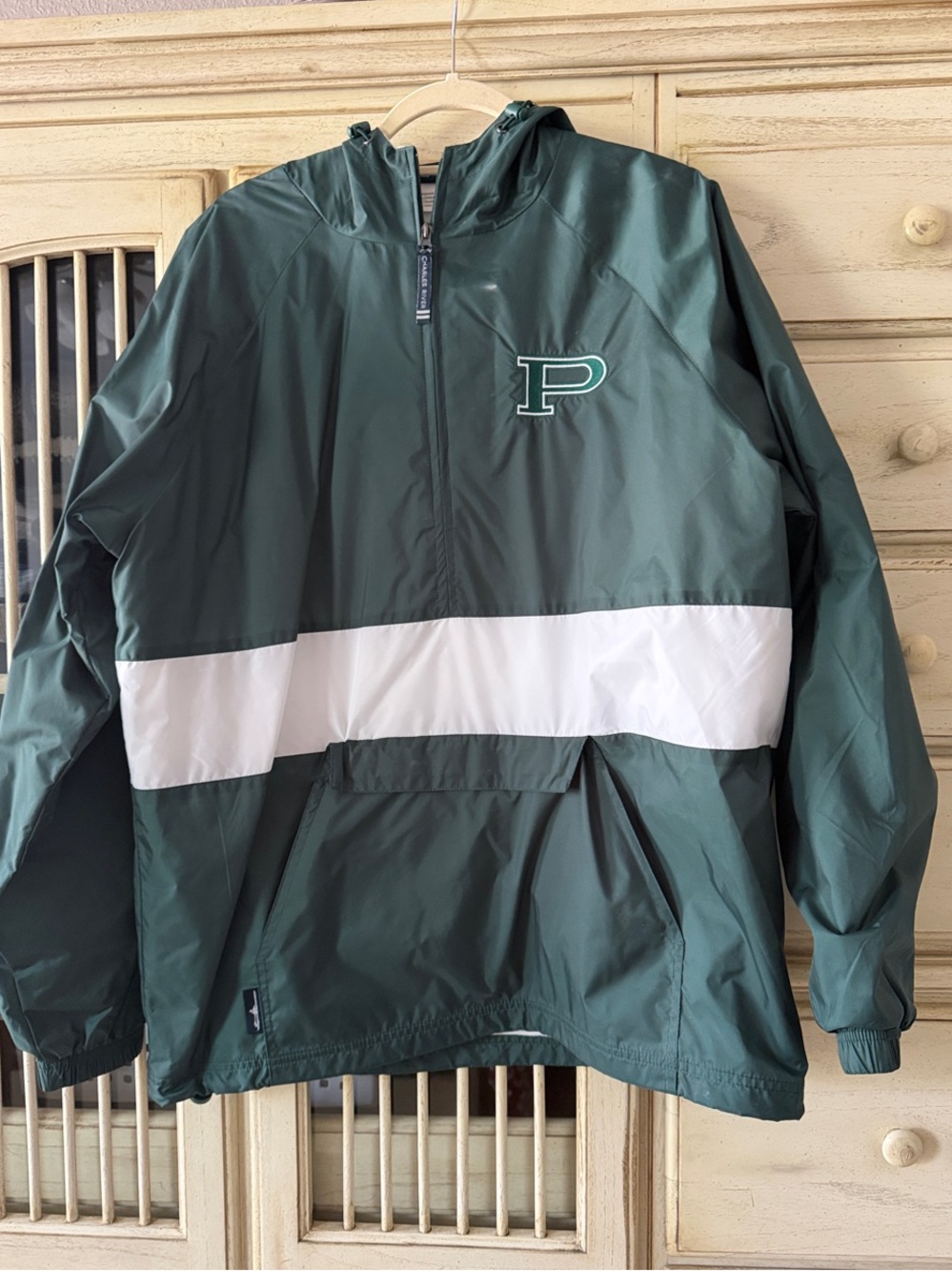 Charles River Apparel Dark Green and White Pullover Windbreaker